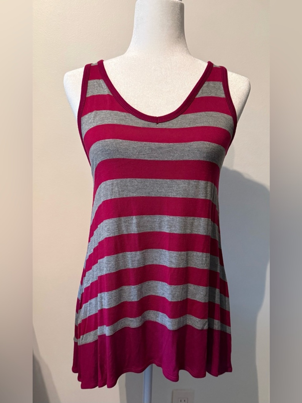 New York & Co Cranberry and Gray Striped Women's Tank Top